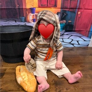 El chavo del ocho Striped Short Sleeve Baby Shirt in Beige and Brown